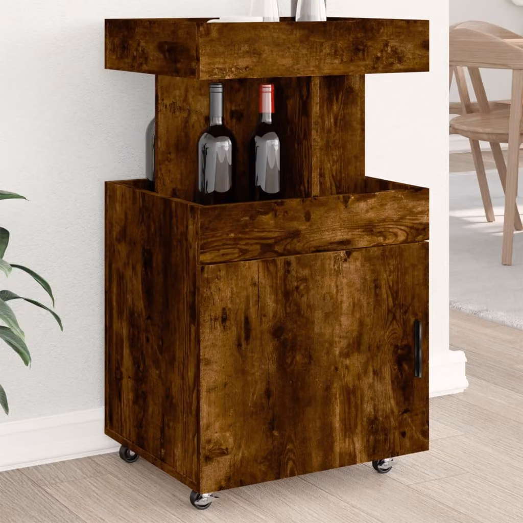 vidaXL Carrello Bar Moderno in Legno Rovere Fumo Marrone L: 50 cm, P: 41 cm, H: 89 cm
