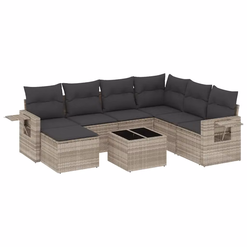 vidaXL Set Divano da Giardino a L 8pz con Cuscini Grigio con Tavolino e Ottoman in Polyrattan e Acciaio – 2