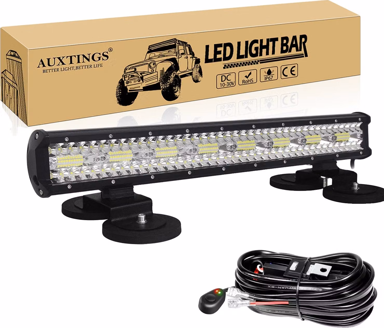 Striscia luminosa a LED per fuoristrada, temperatura di colore 6000K, impermeabile IP67, cavo di montaggio da 23 pollici