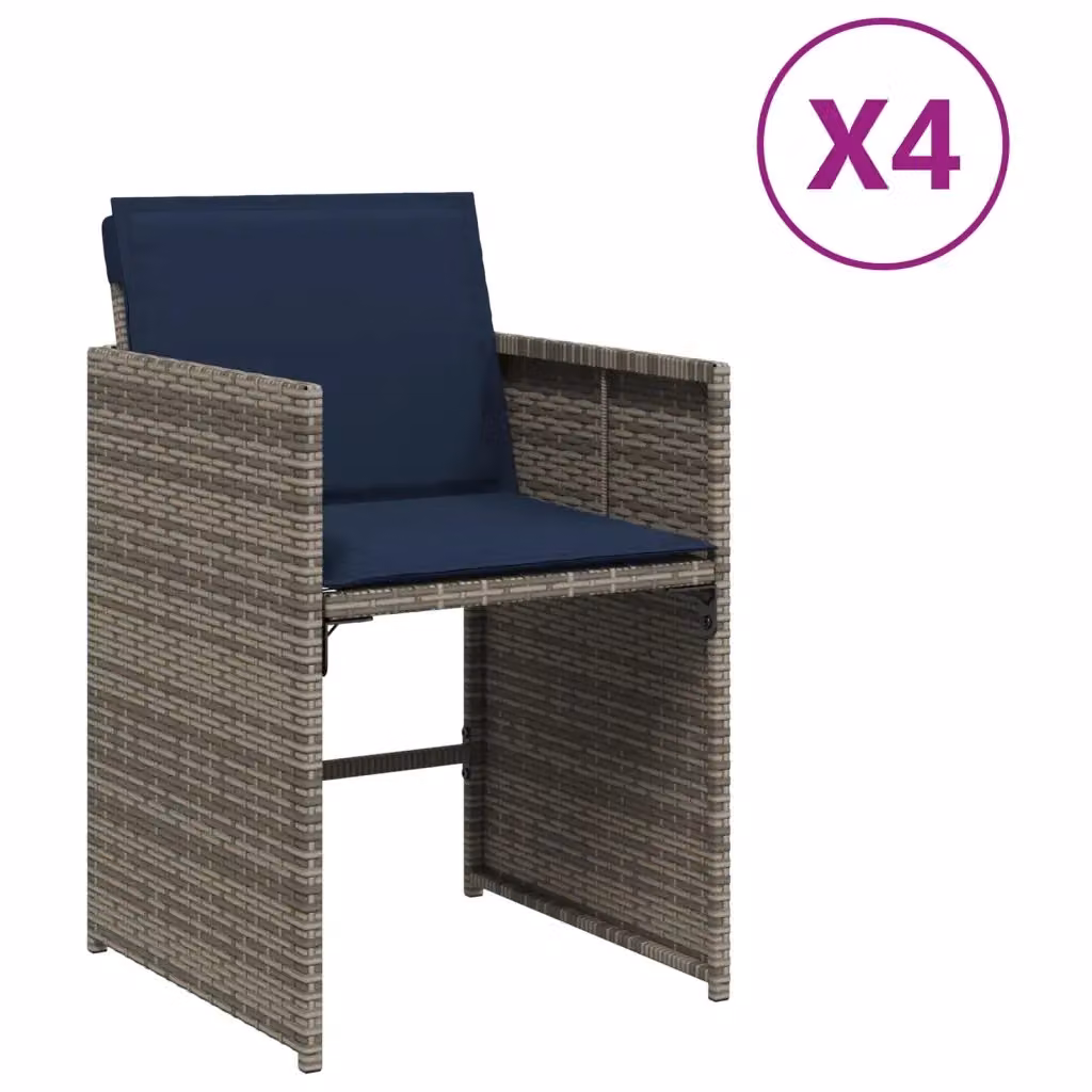 Set di 4 sedie da giardino vidaXL in polyrattan grigio e blu con cuscini e braccioli – 2