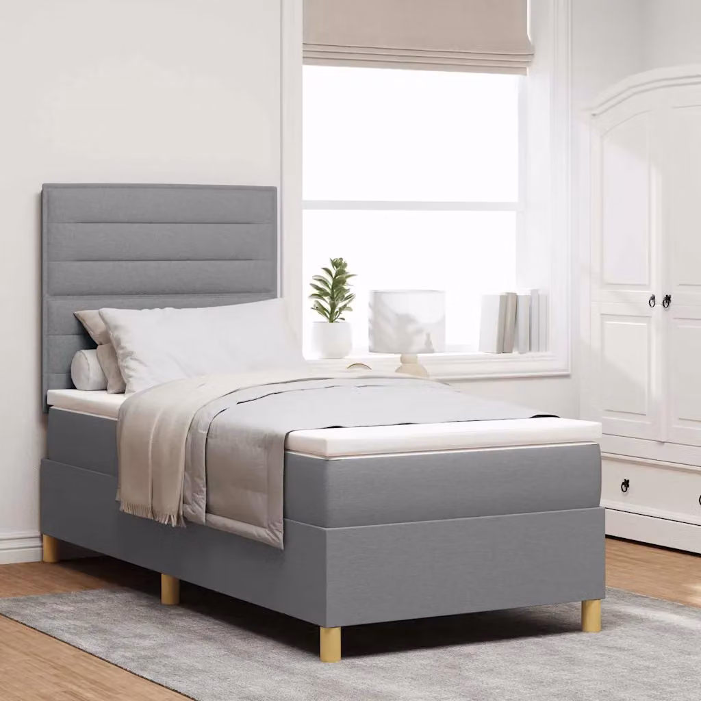 Letto a molla con illuminazione LED vidaXL in tessuto grigio chiaro, L/P/H: 190 x 90 x 128 cm