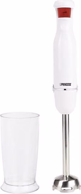Frullatore a immersione Princess con bicchiere in acciaio inox e plastica, bianco