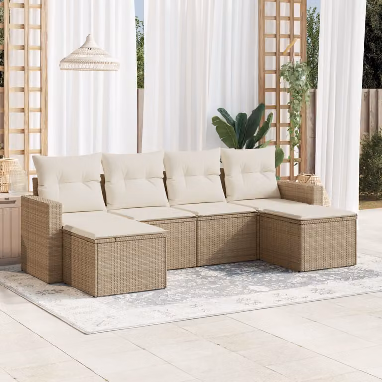 vidaXL Set Divano da Giardino a L 6 pz con Cuscini Beige e Struttura in Metallo e Rattan