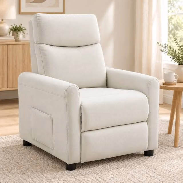 Poltrona relax 73x86x100 cm reclinabile 145° in poliestere bianco crema
