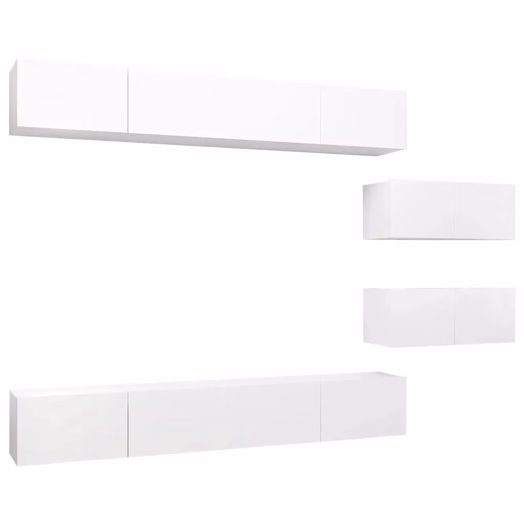 Set di mobili porta TV moderno vidaXL in legno bianco lucido composto da 6 pezzi con scomparti multimediali da appendere alla parete – 2