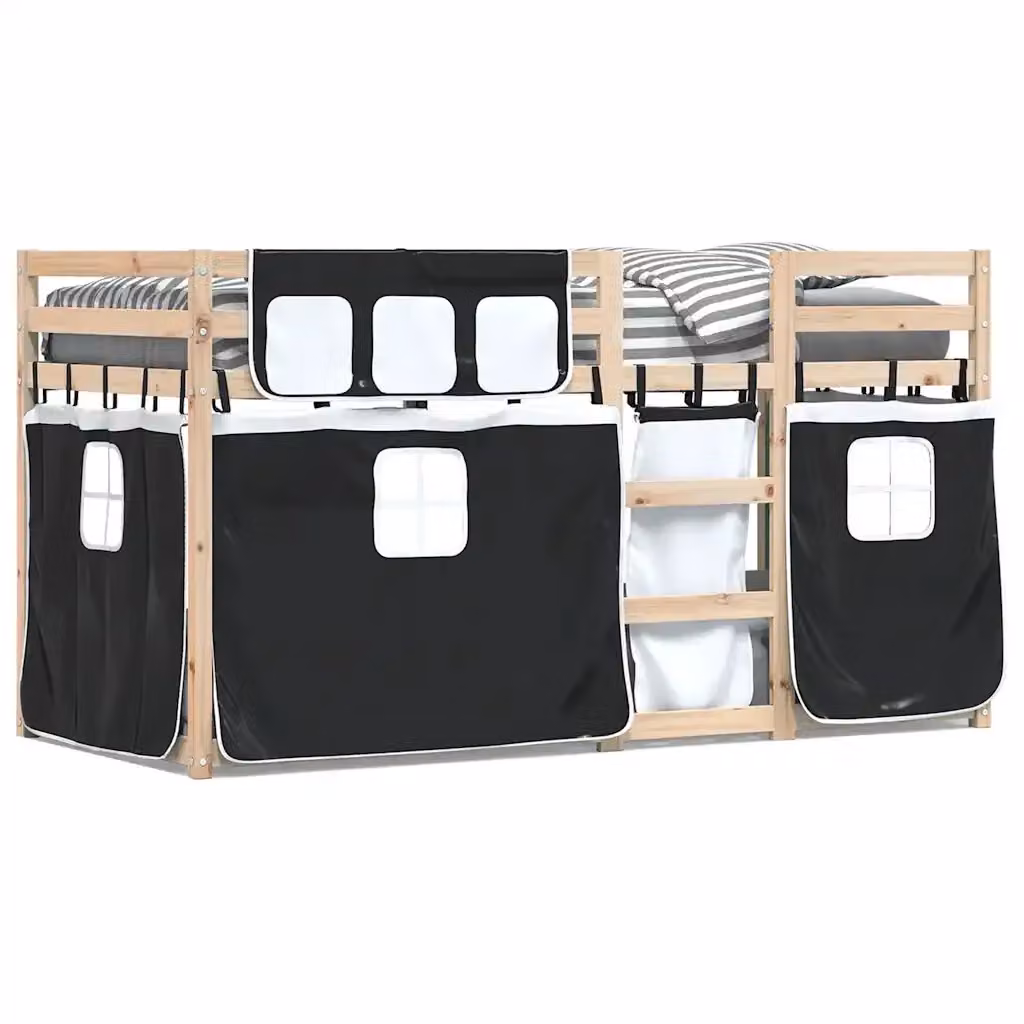 Letto a Castello vidaXL in Legno di Pino per Bambini, Bianco e Nero, L/P/H: 200 x 80 x 177,5 cm – 2