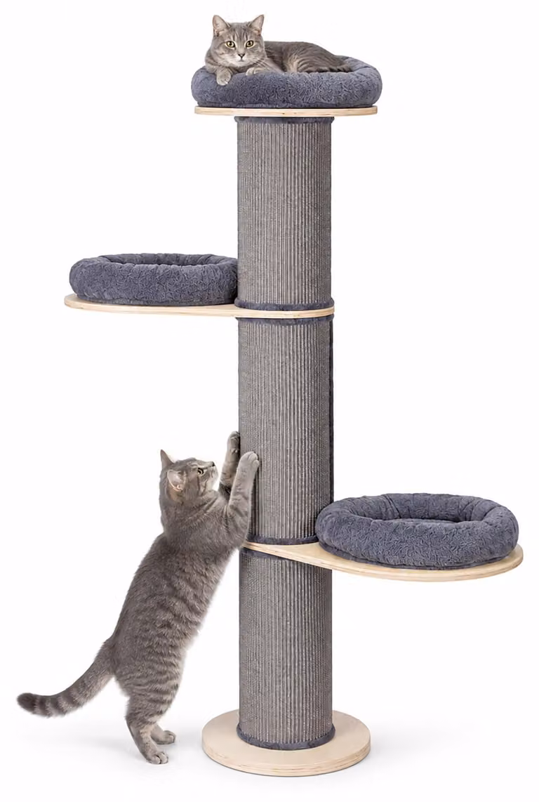 Relaxdays, tiragraffi per gatti, con 3 aree di riposo, cuscini, altezza x profondità: 187 x 46 cm, pali in sisal, sistema di sicurezza anti-ribaltamento, torre per gatti, colore grigio/naturale