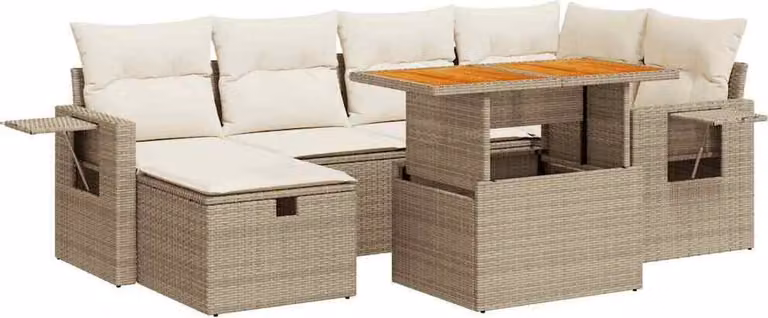 Set Divano da Giardino 8 pz con Cuscini Beige Polyrattan Acacia