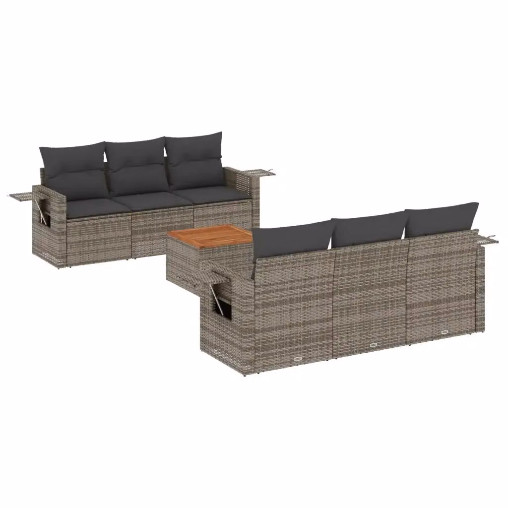 Set di divani da giardino vidaXL in polyrattan grigio con 7 pezzi e cuscini inclusi – 2