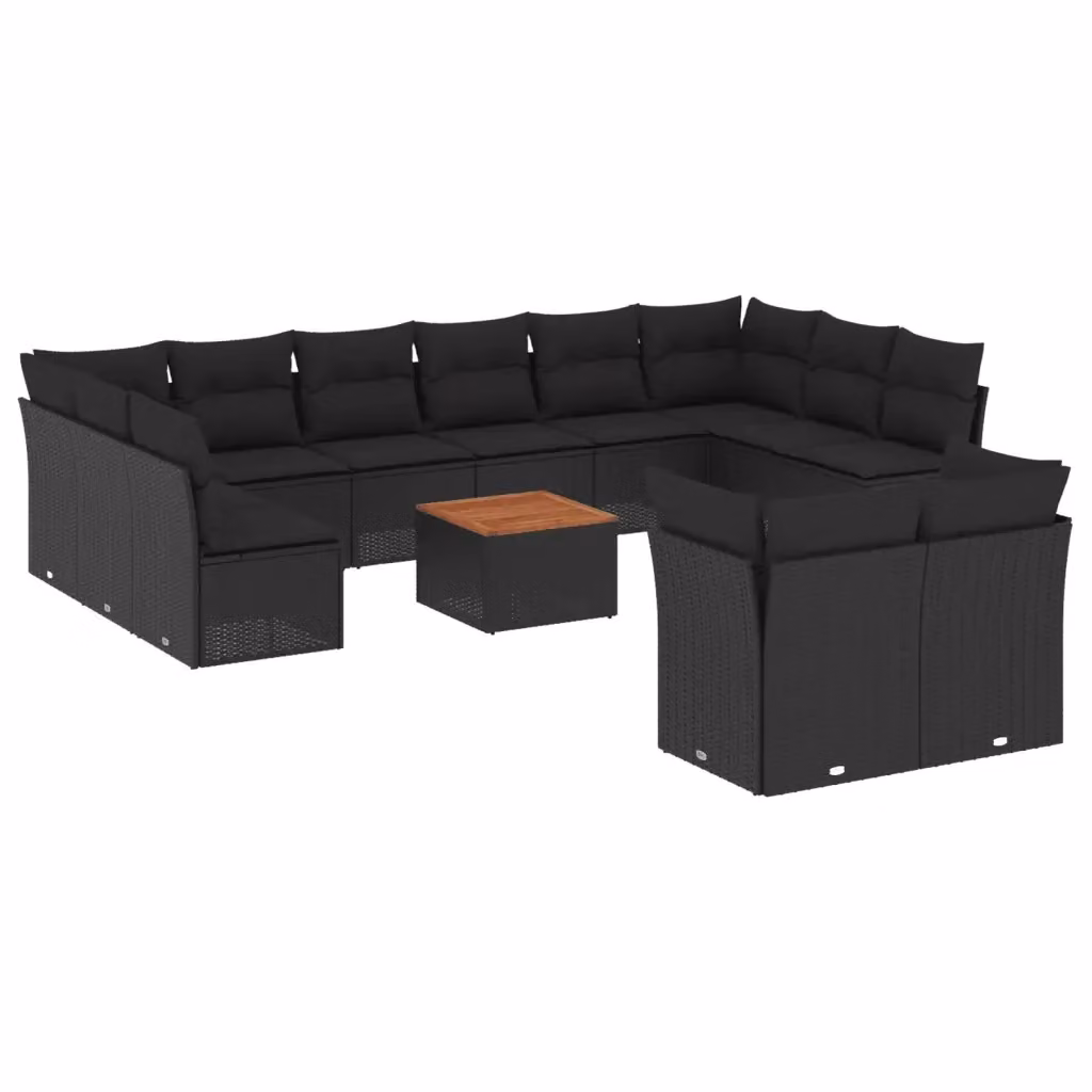 Set di Divani da Giardino vidaXL in Polyrattan Nero con Cuscini e Tavolino da Esterno a Forma di U – 2