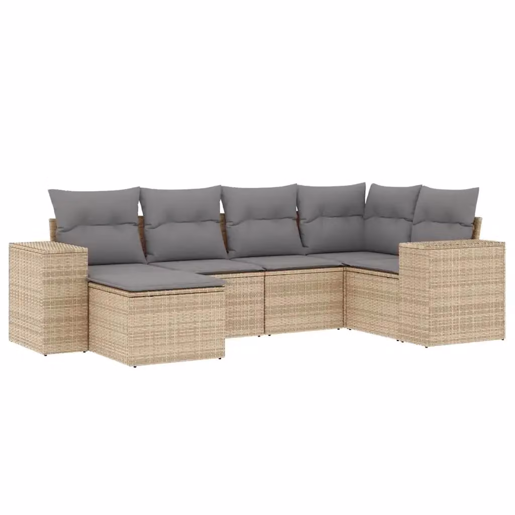 vidaXL Set Divano da Giardino a L 6 pz in Polyrattan con Cuscini Beige e Grigio – 2