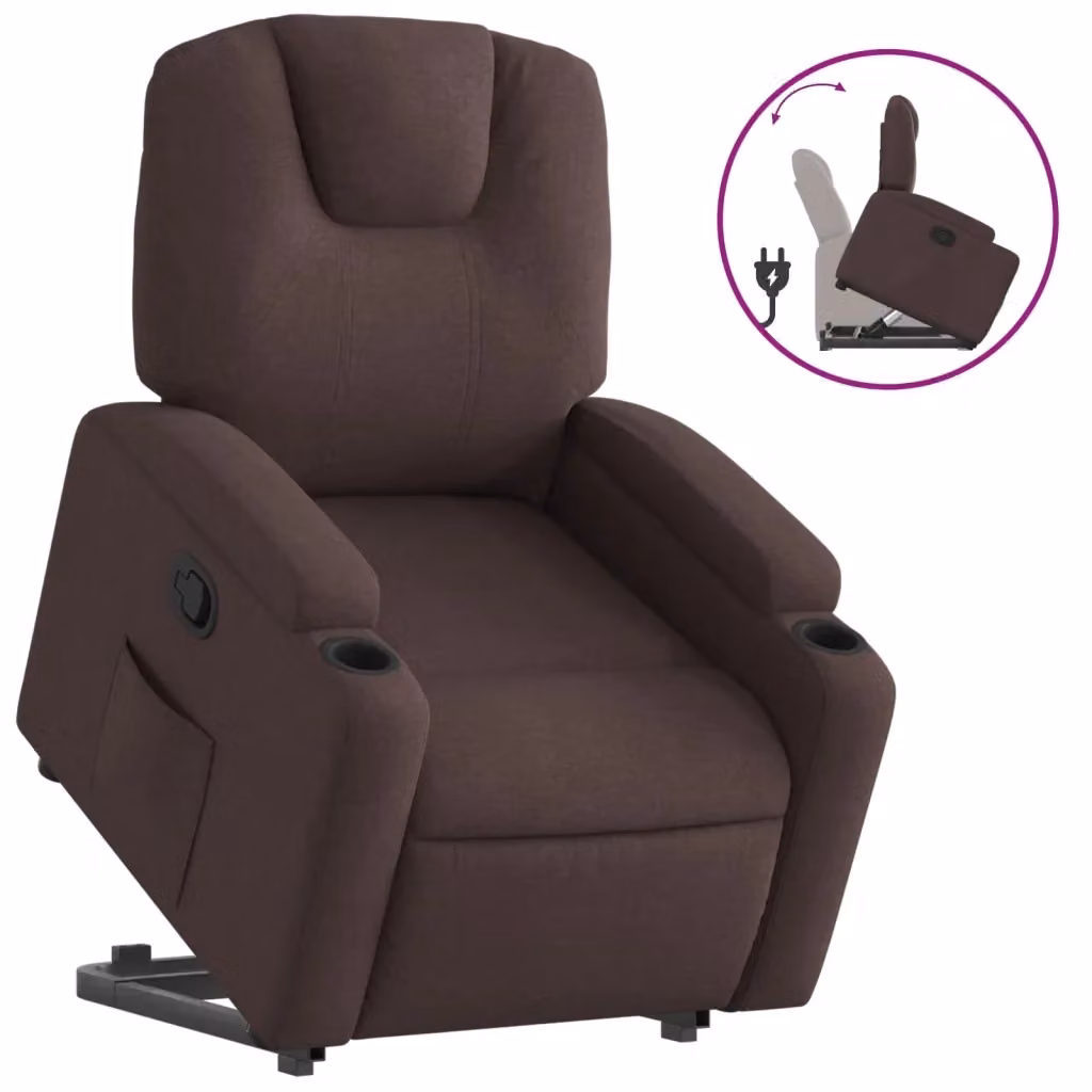 Poltrona Alzapersona Reclinabile con Assistenza Elettrica in Tessuto Marrone Scuro per Senior – 2