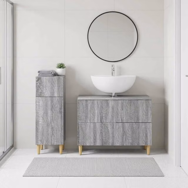 Set di mobili da bagno moderno vidaXL composto da mobile lavabo e mobile contenitore grigio opaco in MDF