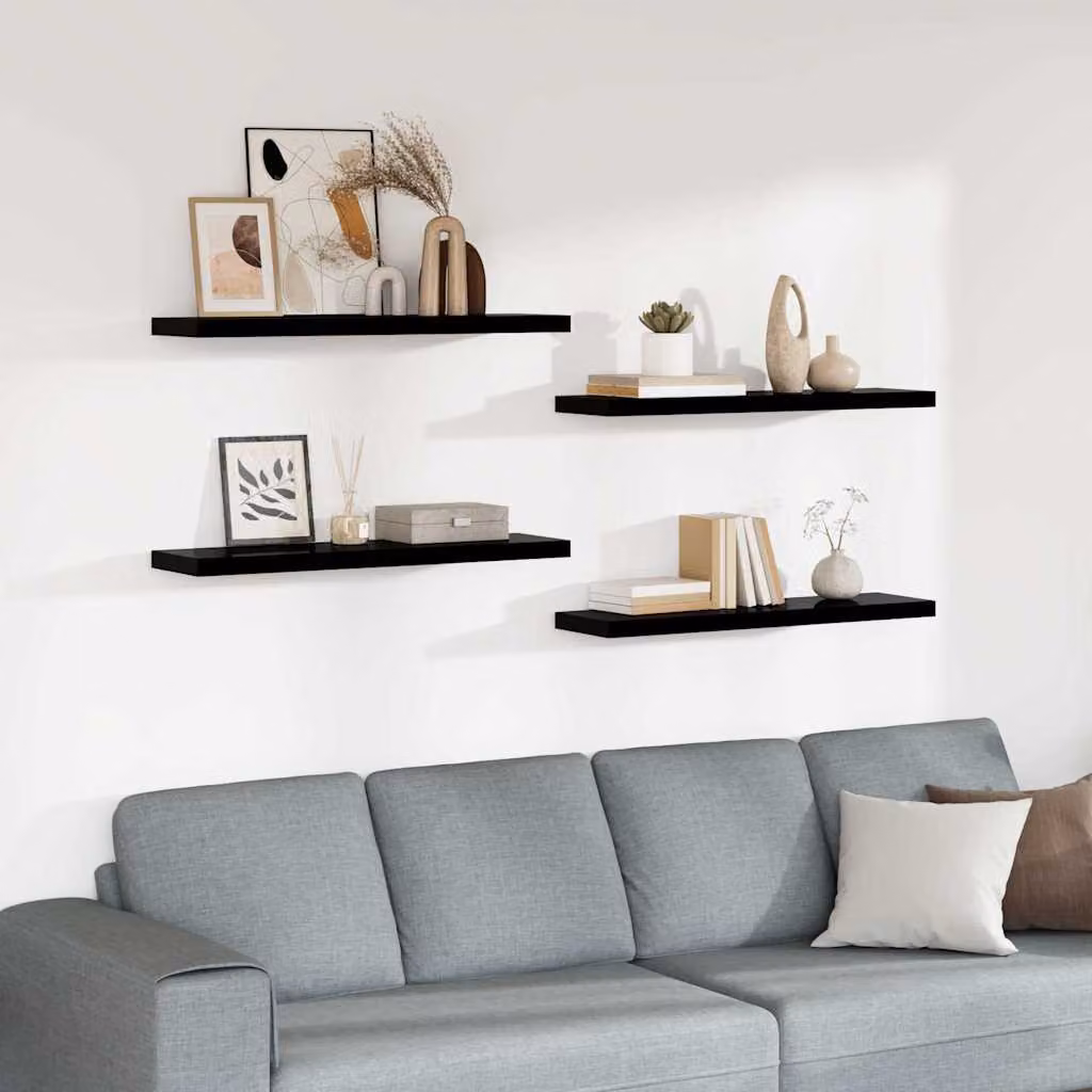 Set di 4 scaffali a parete vidaXL in MDF nero lucido L 90 cm x P 23,5 cm x H 3,8 cm