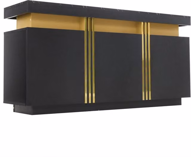Sideboard moderno nero e oro 140x38x70 cm con 3 ante e ripiani regolabili per soggiorno e cucina