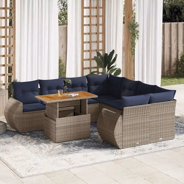 Set Divano da Giardino 9 pz con Cuscini Grigio in Polyrattan 3327246