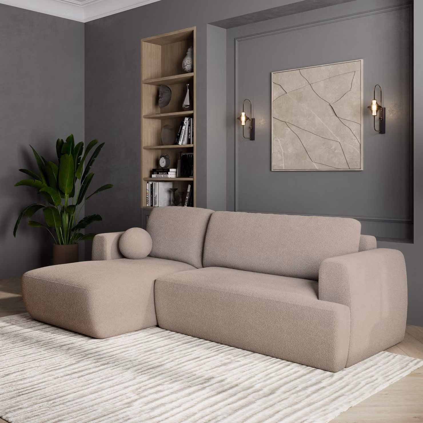 Divano angolare SENTI N L-S di Masseno con funzione letto a L, divano con box letto, divano da soggiorno, divano, divano letto, set di divani - beige, ORA O MAI PIÙ 05