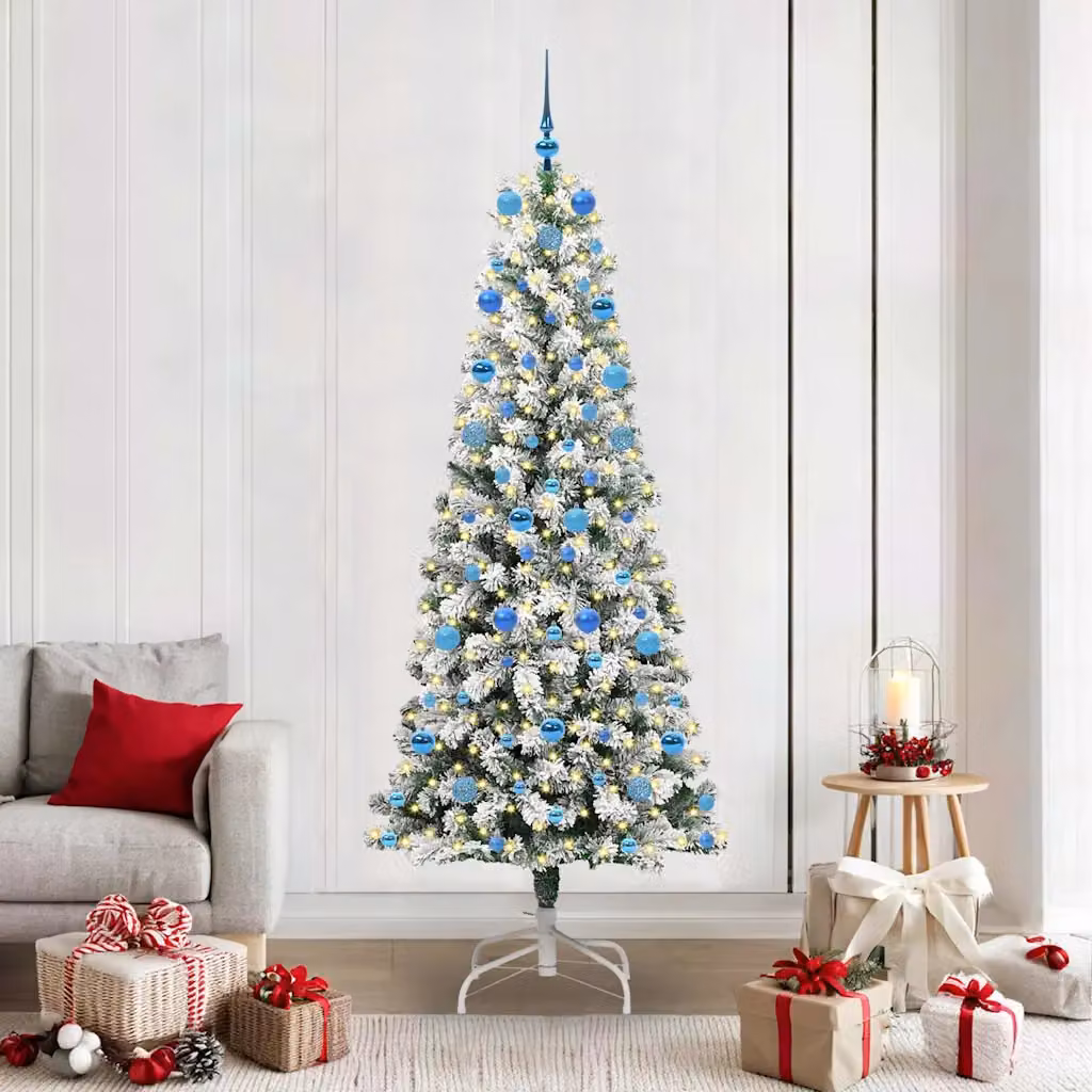 Albero di Natale Artificiale vidaXL con Luci LED Dimmerabili, Colore Verde e Bianco, Altezza: 210 cm