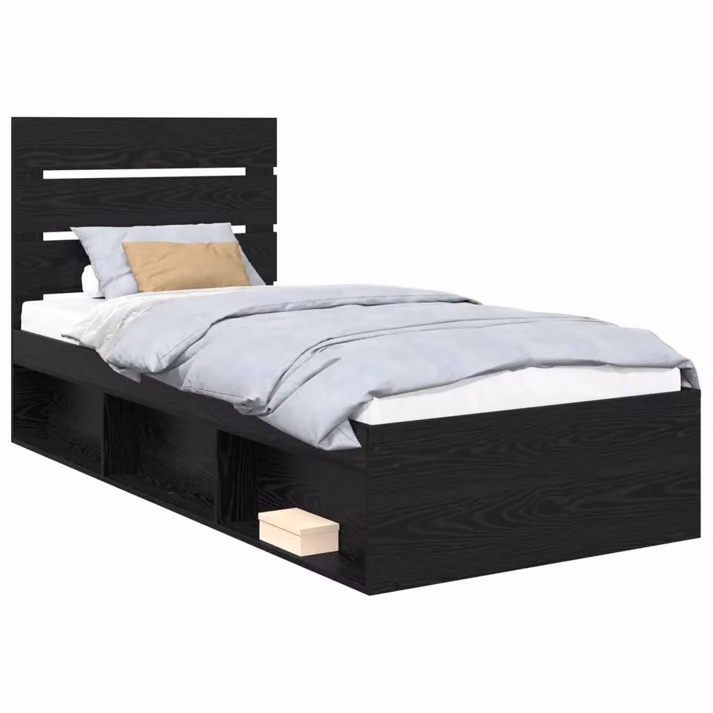 Struttura del letto con testiera vidaXL in pino massello e legno, colore nero, L/P/H: 90 x 200 cm – 2