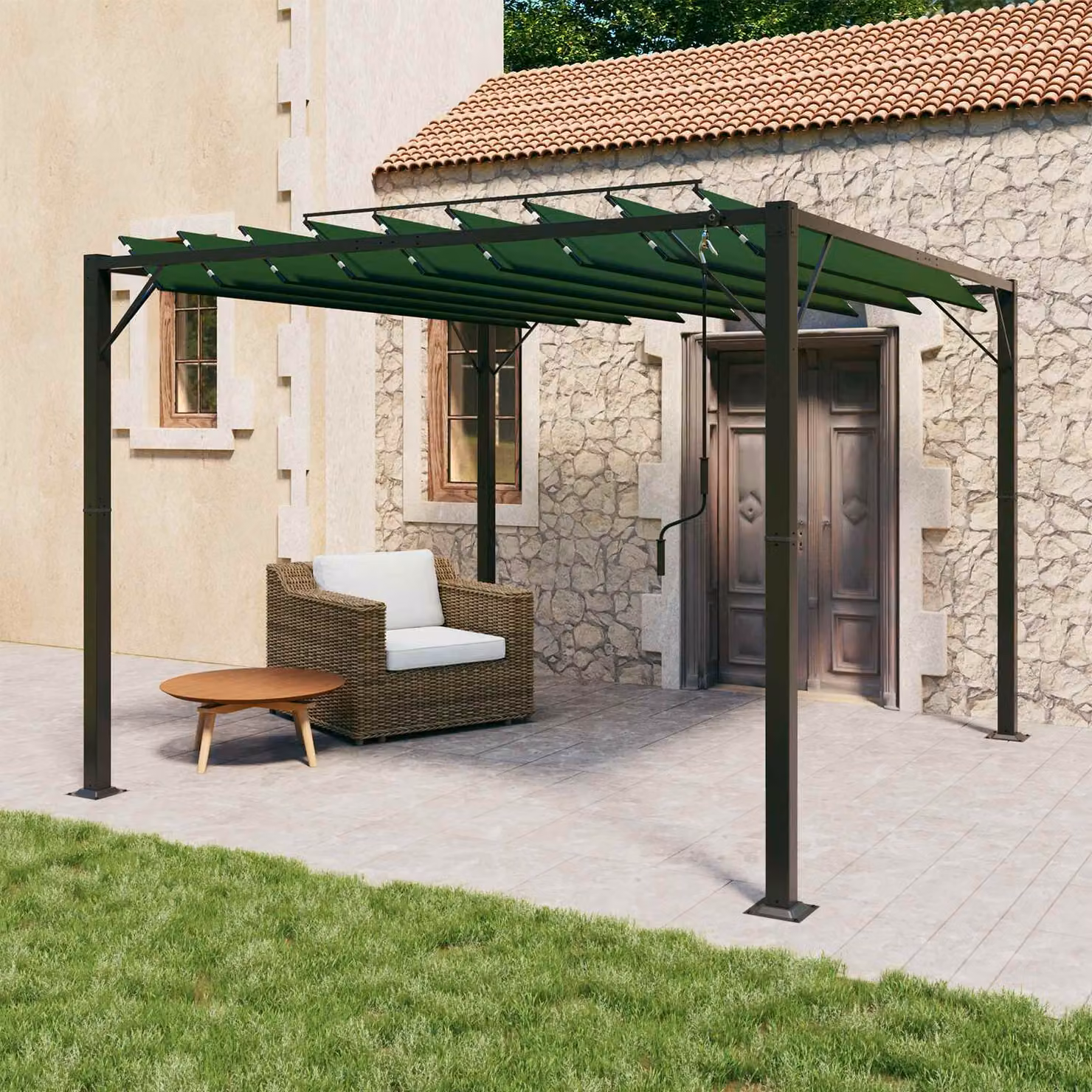 vidaXL Gazebo con tetto ventilato in alluminio e poliestere Verde L/P/H: 300 x 300 x 214 cm