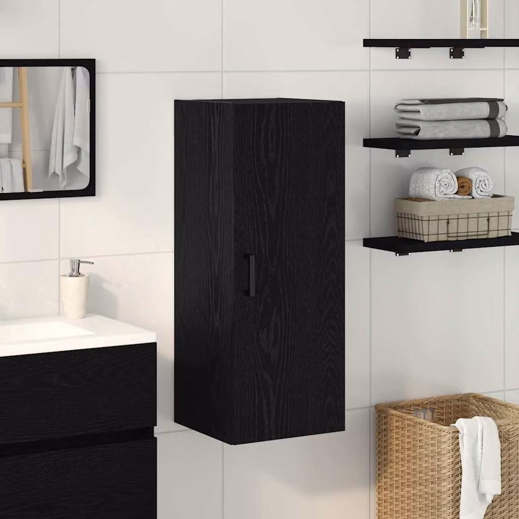 Mobiletto da parete vidaXL in legno Rovere Nero con ante a battente, L 34,5 cm x P 34 cm x H 90 cm