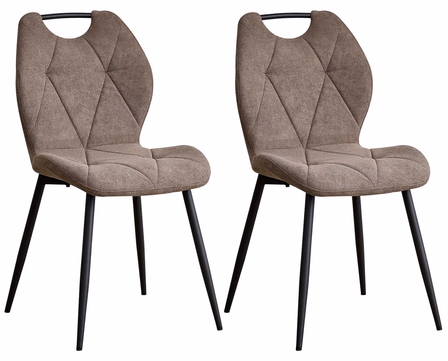 Sedie da pranzo in stile nordico - Set da 2 - Sedie imbottite - Rivestimento in lino - Gambe in metallo - Design moderno e minimalista - Colore marrone