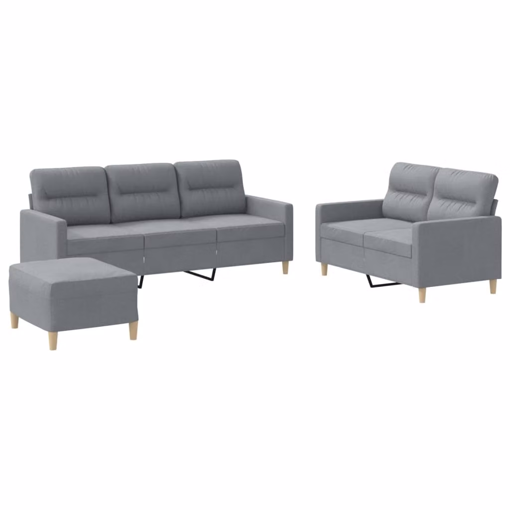 Set di Divani 3 pz con Cuscini Grigio Chiaro in Tessuto