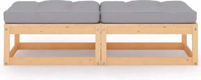 Set di sedia da giardino e poggiapiedi in legno di pino massello con cuscini grigi e design minimalista – 1