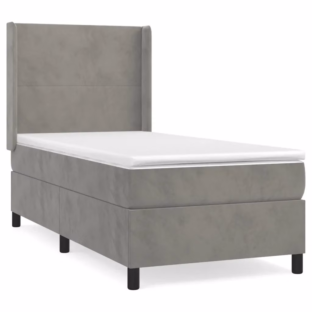 Letto Ibrido vidaXL con Giroletto a Molle e Materasso in Velluto Grigio Chiaro, L/P/H: 80 x 200 cm – 2