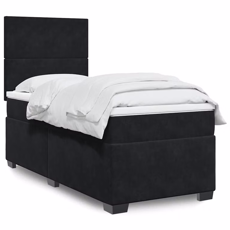 vidaXL Giroletto a Molle con Materasso Ibrido in Velluto Nero L/P: 80 x 200 cm