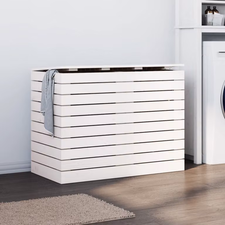 Cesto per bucato con coperchio vidaXL in legno di pino bianco L: 88,5 cm, P: 44 cm, H: 66 cm