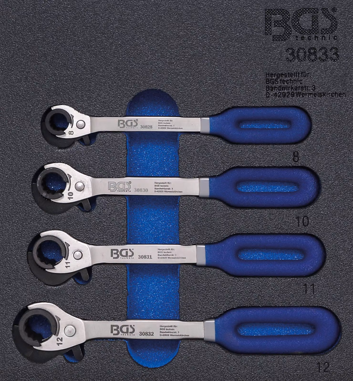 BGS inserto carrello officina 1/6: chiave a cricchetto 4 pezzi - 30833