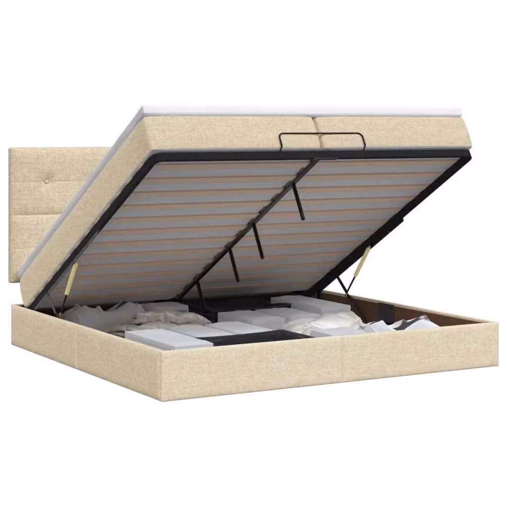 Letto ottomano moderno vidaXL con base a sollevamento e materasso, colore beige e bianco, L/P/H: 200 x 200 x 88 cm – 2