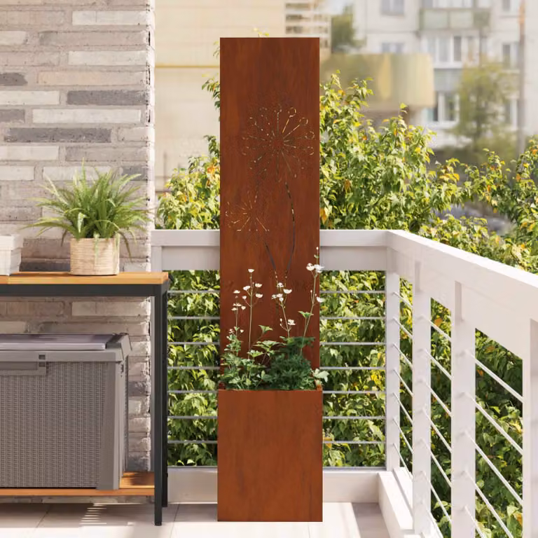 vidaXL Paravent per privacy in giardino in acciaio, colore marrone, L/P/H: 32 x 32 x 150 cm