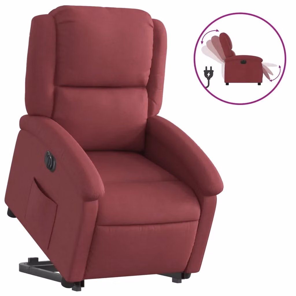 Poltrona Alzapersona Reclinabile Elettrica vidaXL in Tessuto Rosso con Braccioli per Senior – 2