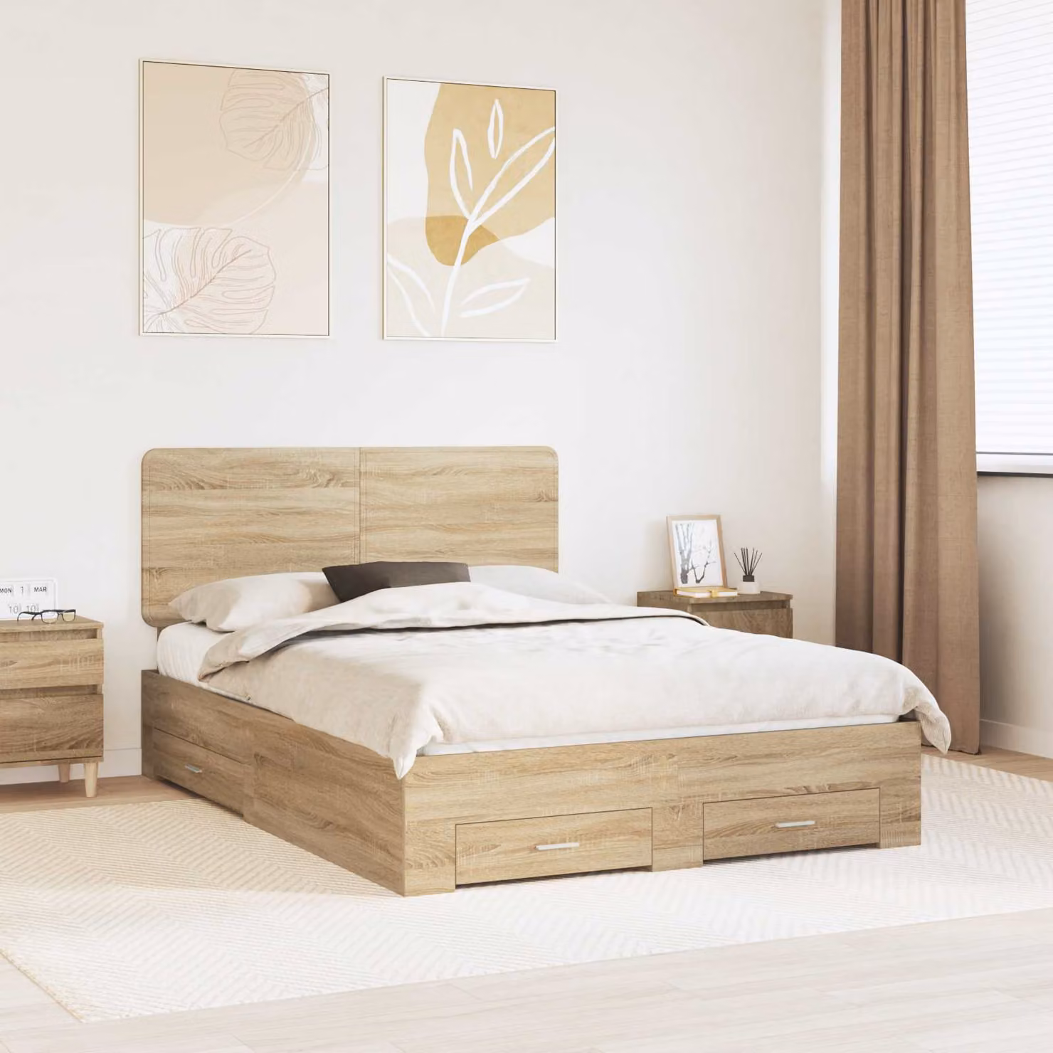 Struttura del letto con cassetto vidaXL in Rovere Sonoma, colore marrone, 140 x 190 cm