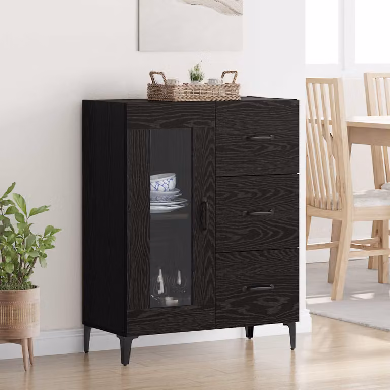 Credenza con cassetto vidaXL in Rovere Nero per soggiorno e sala da pranzo L: 69,5 cm, P: 34 cm, H: 90 cm