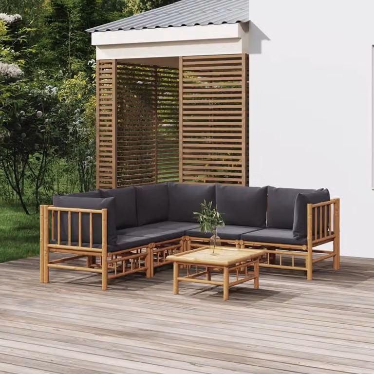Maison Exclusive - Set da giardino da 6 pezzi con cuscini in bambù grigio scuro