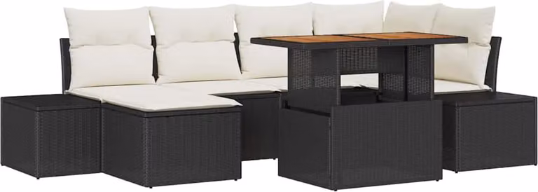 Set Divano da Giardino con archiviazione 7 pcs Nero Poly Rattan