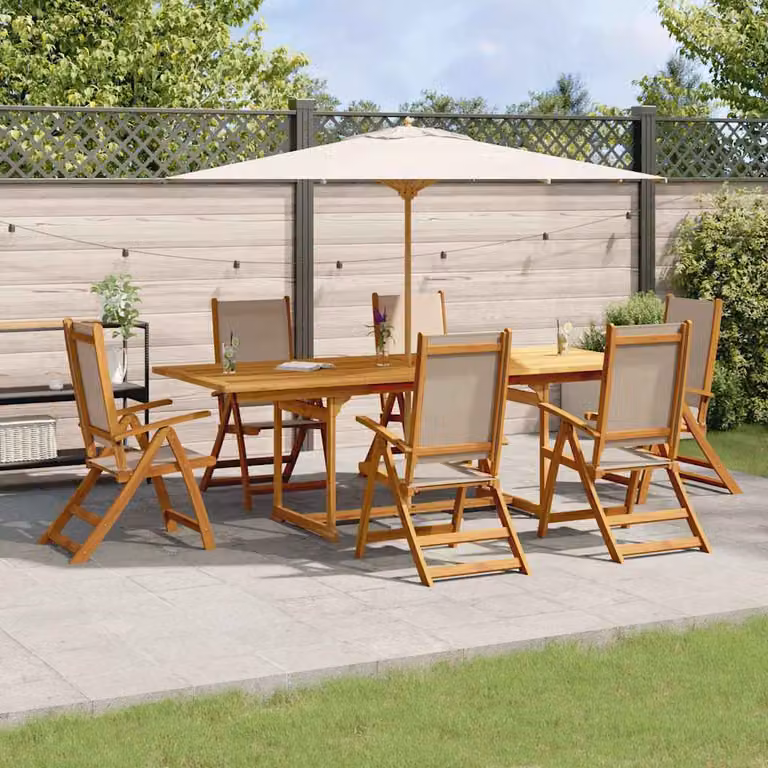 Set Pranzo da Giardino vidaXL in 7 Pezzi in Legno di Acacia e Textilene Marrone e Beige