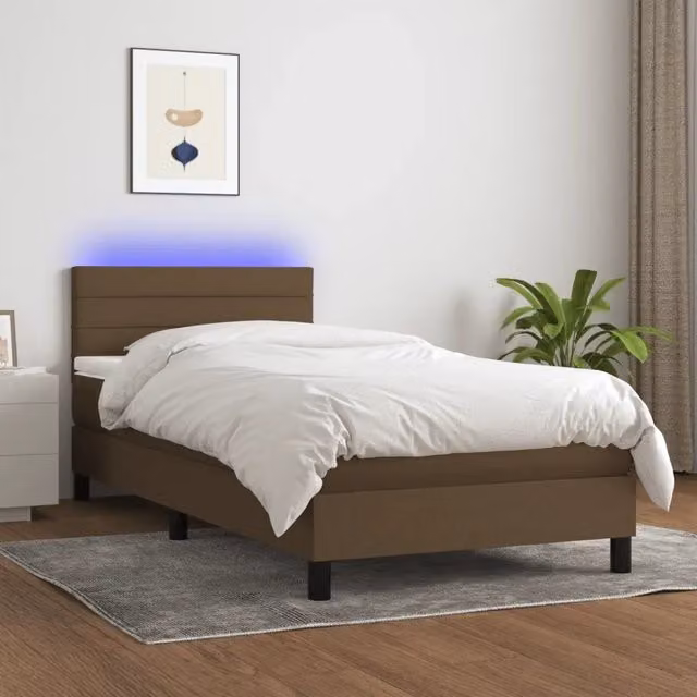 Letto con Materasso a Molle e Illuminazione LED vidaXL in Tessuto Marrone e Bianco L 200 x L 80 x H 78 cm – 1