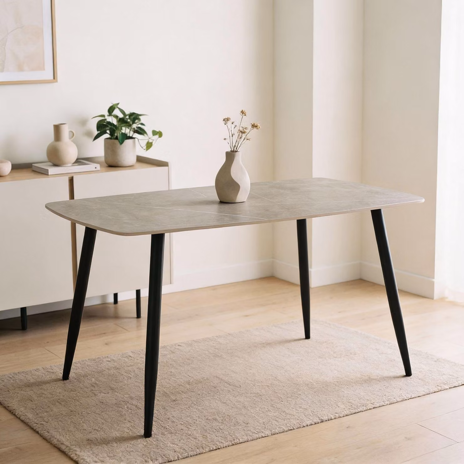 Tavolo da pranzo MORA con piano in Vetroceramica 140 x 80 cm, grigio/nero - tavolo rettangolare per sala da pranzo, robusta struttura in metallo, tavolo da cucina moderno con angoli arrotondati, ideale per la zona pranzo