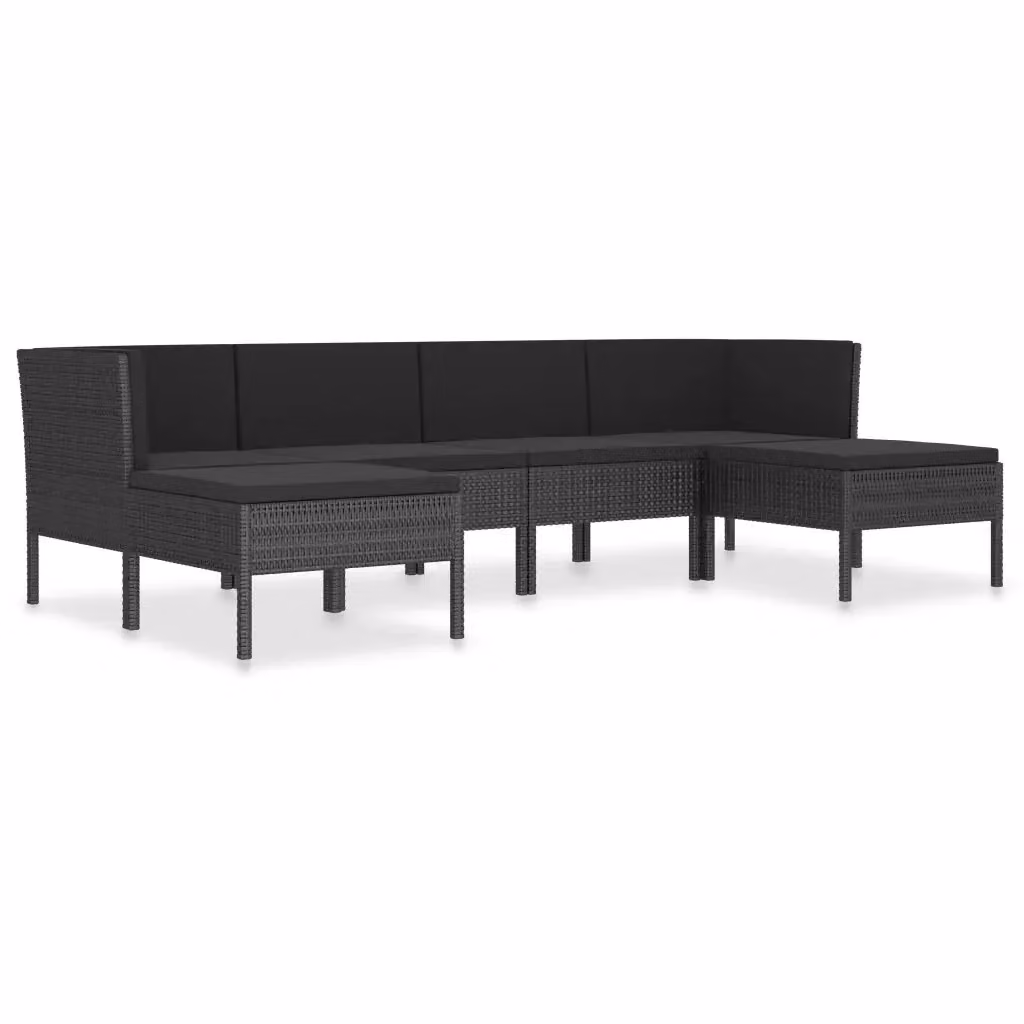 Set di Divani da Giardino vidaXL 6 pz con Cuscini, Design Moderno a L in Polyrattan Nero e Struttura in Acciaio – 2