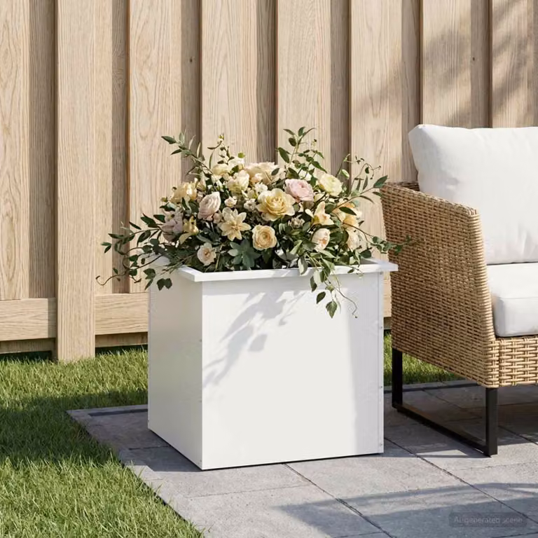 Fioriera da giardino con LED vidaXL in acciaio bianco L: 50 cm, P: 60 cm, H: 48 cm