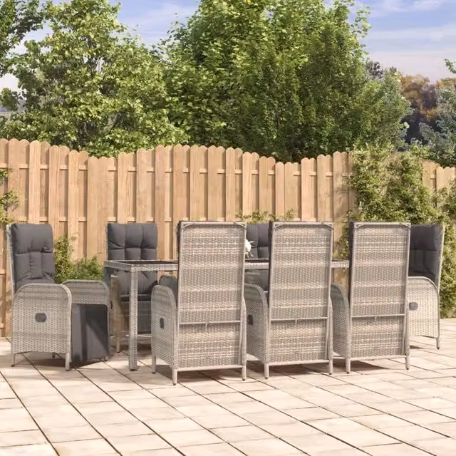 Set da Pranzo da Giardino vidaXL in Polyrattan e Legno di Acacia Grigio, 9 Pezzi