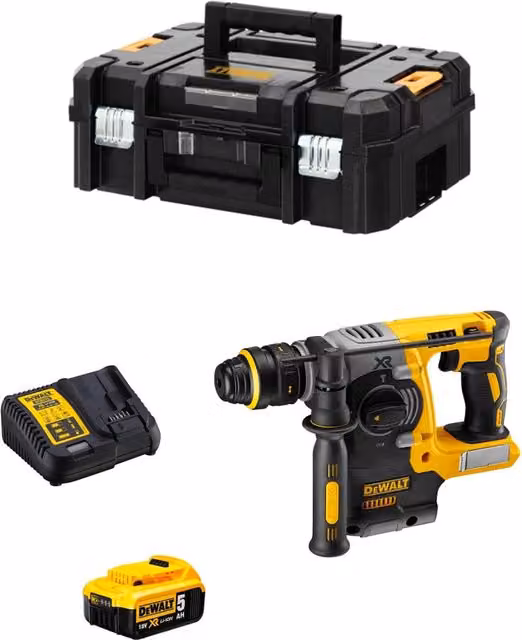 Tassellatore DeWalt DCH274P1T con batteria ricaricabile 5,0 Ah, caricabatterie DCB115 e sistema TSTAK II, Bianco e Giallo