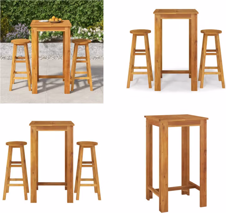vidaXL Set bar da giardino 3 pezzi in legno massiccio di acacia - set bar da giardino - set bar da giardino - set bar da esterno - tavolo e sedie bar da esterno
