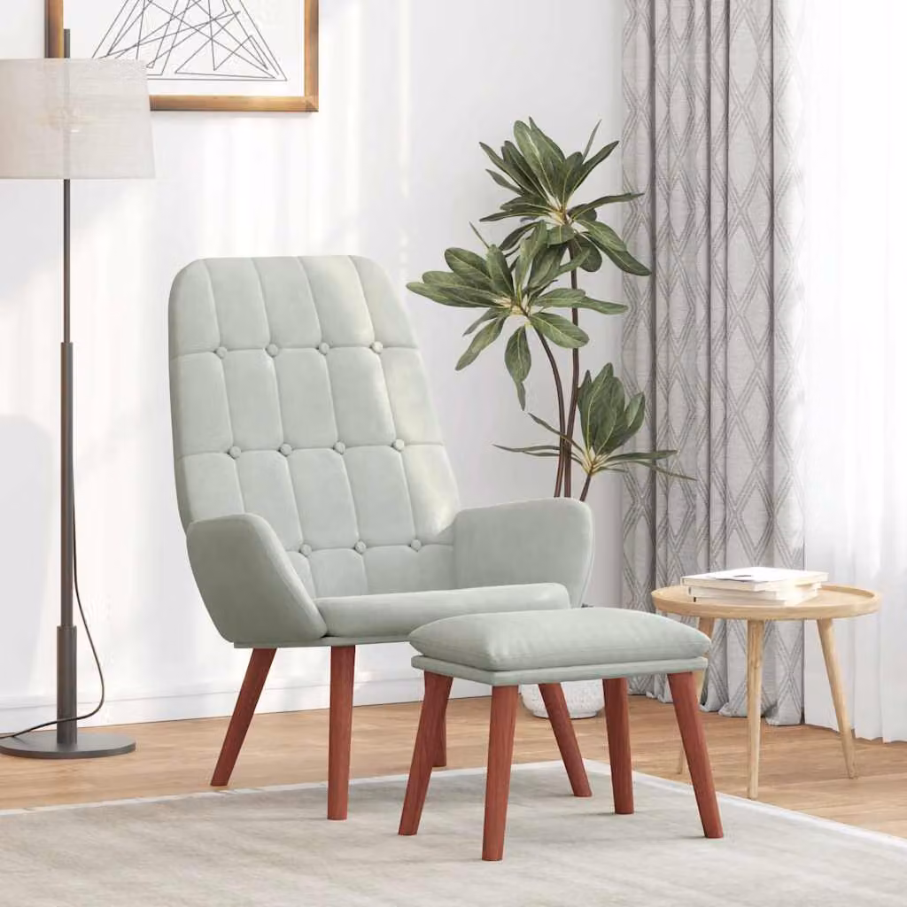 vidaXL Poltrona Relax con Poggiapiedi in Velluto Grigio con Design Mid-Century