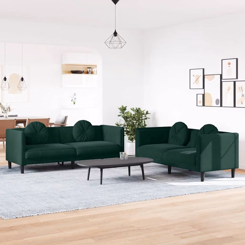 Set di 2 Divani Moderni vidaXL in Velluto Verde con Cuscini per Soggiorno – 1
