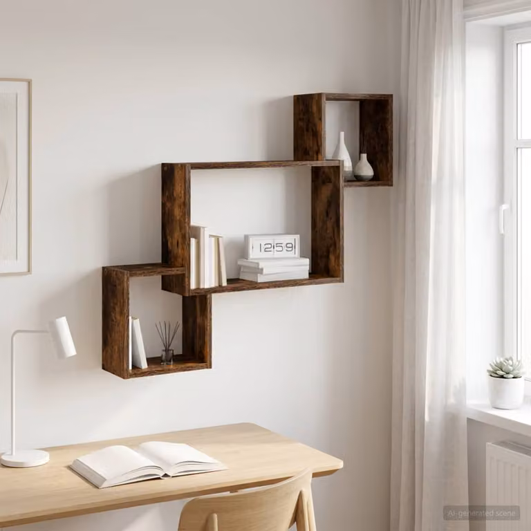 Scaffale da parete moderno vidaXL in Rovere Fumo, L: 91,5 cm, P: 15 cm, H: 76 cm